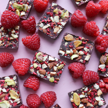 Load image into Gallery viewer, Dark Chocolate RASPBERRY ALMOND PISTACHIO BITES + Plant-Based Protein