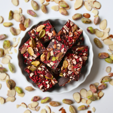 Load image into Gallery viewer, Dark Chocolate RASPBERRY ALMOND PISTACHIO BITES + Plant-Based Protein