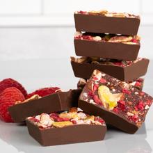 Load image into Gallery viewer, Dark Chocolate RASPBERRY ALMOND PISTACHIO BITES + Plant-Based Protein