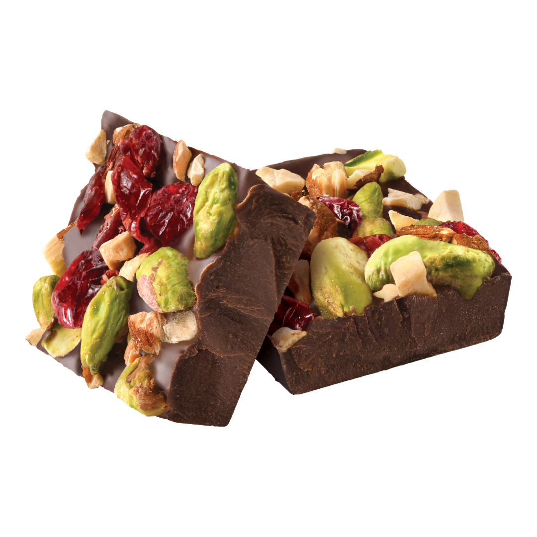 Dark Chocolate PISTACHIO ALMOND CRANBERRY BITES – JOJO's Chocolate
