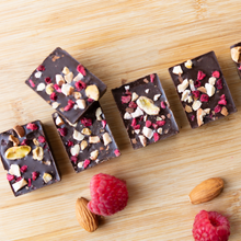 Load image into Gallery viewer, Dark Chocolate RASPBERRY ALMOND PISTACHIO BITES + Plant-Based Protein