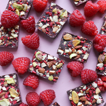 Load image into Gallery viewer, Dark Chocolate RASPBERRY ALMOND PISTACHIO BITES + Plant-Based Protein
