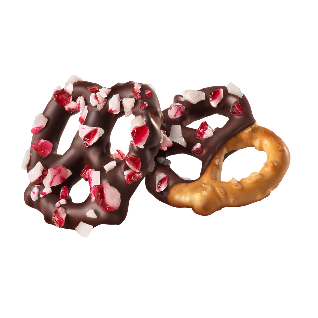 PEPPERMINT CHOCOLATE COVERED PRETZELS