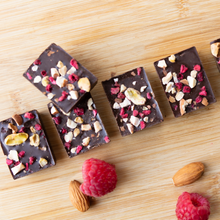 Load image into Gallery viewer, Dark Chocolate RASPBERRY ALMOND PISTACHIO BITES + Plant-Based Protein
